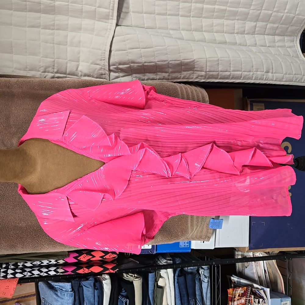 Plus size bright pink sheer top